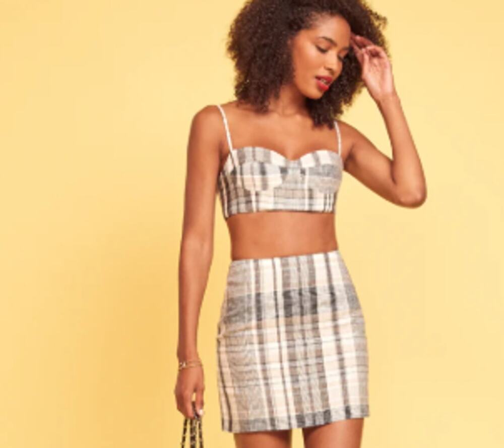 Reformation Loma Grey Plaid Crop Tank Top NWT Size 4